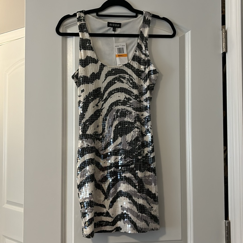 As U Wish Sequin Dress - Black and White